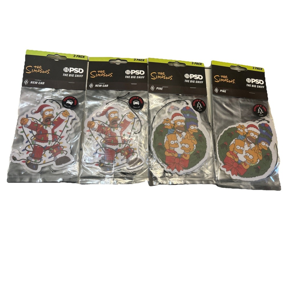 PSD The Big Sniff The Simpsons Christmas Air Freshener 3 Pack Lot Of 4 Pine/ New